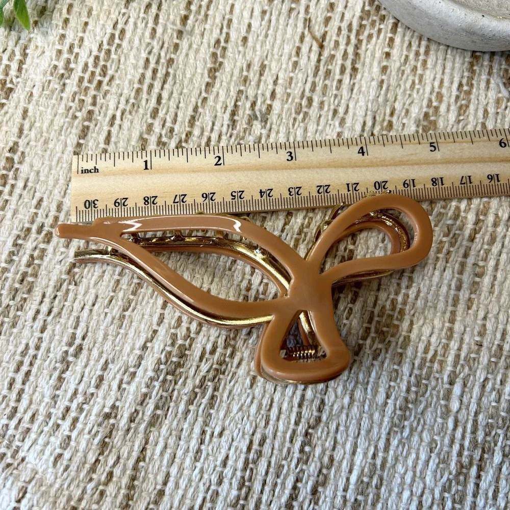 Brown and Gold‎ Bow Style Hair Claw Clip